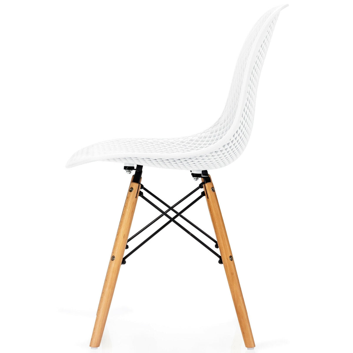 4 Pieces Modern Plastic Hollow Chair Set with Wood Leg-White-Dining Chairs-DECOROLALA