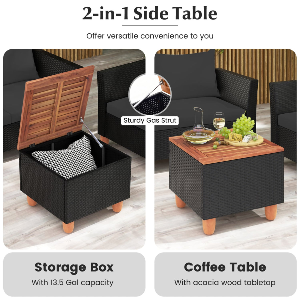 4 Pieces Outdoor Conversation Set with Storage Coffee Table-Black-Patio Furniture Sets-DECOROLALA