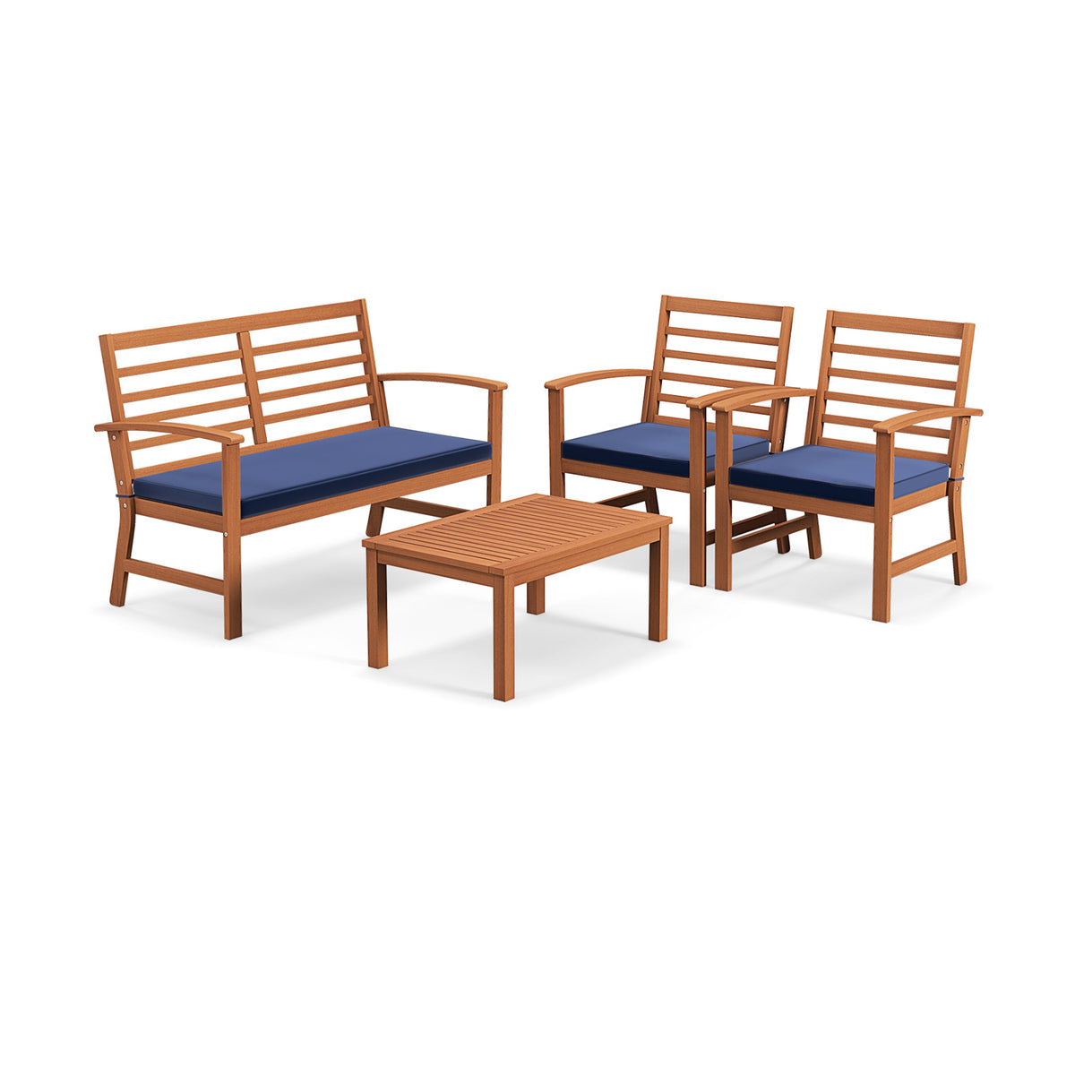 4 Pieces Outdoor Furniture Set with Stable Acacia Wood Frame-Navy-Patio Conversation Sets-DECOROLALA