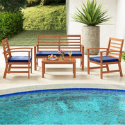 4 Pieces Outdoor Furniture Set with Stable Acacia Wood Frame-Navy-Patio Conversation Sets-DECOROLALA