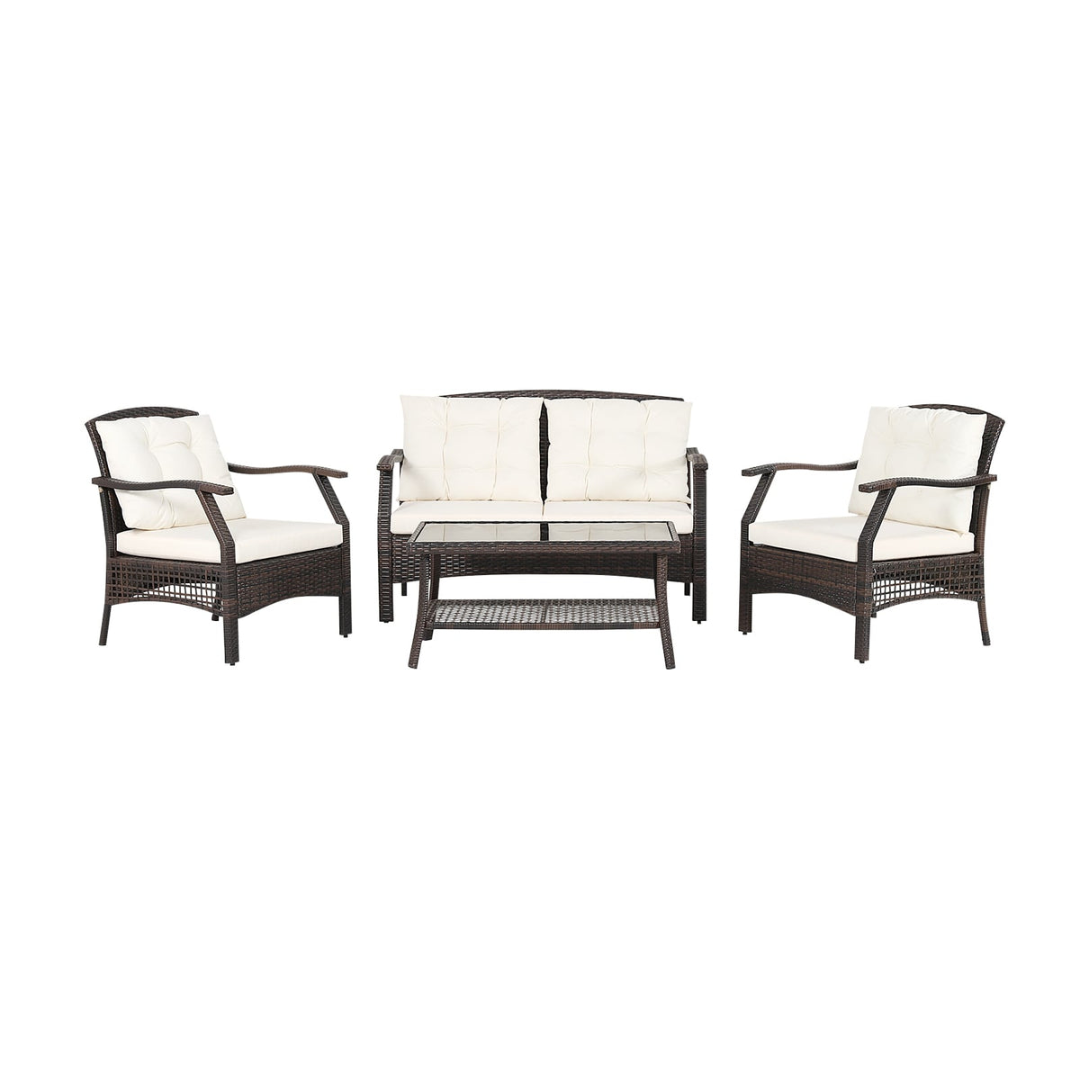 4 Pieces Outdoor Rattan Conversation Set with Protective Cover-Patio Conversation Sets-DECOROLALA