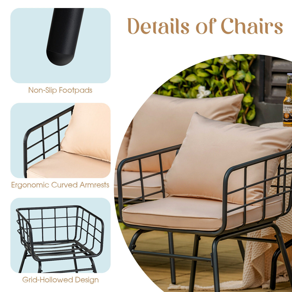 4 Pieces Patio Furniture Set Cushioned Sofa Loveseat Armrest Table for Garden-Beige-Patio Conversation Sets-DECOROLALA