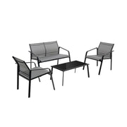 4 Pieces Patio Furniture Set with Armrest Loveseat Sofas and Glass Table Deck-Gray-Patio Conversation Sets-DECOROLALA