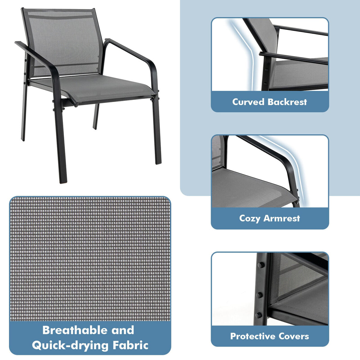 4 Pieces Patio Furniture Set with Armrest Loveseat Sofas and Glass Table Deck-Gray-Patio Conversation Sets-DECOROLALA