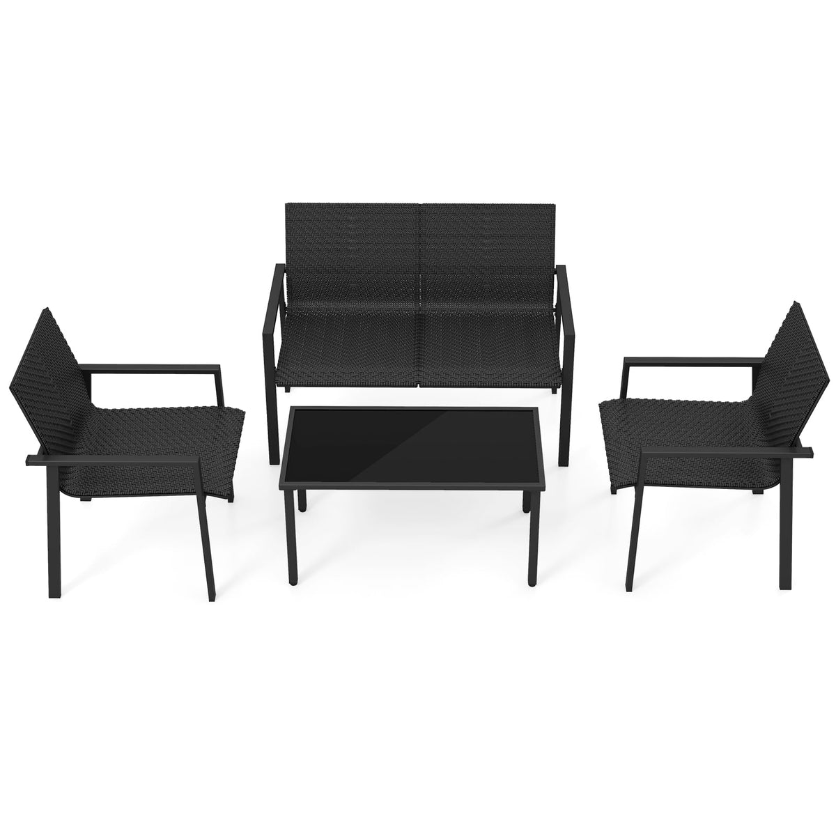 4 Pieces Patio Furniture Set with Heavy Duty Galvanized Metal Frame-Black-Patio Dining Sets-DECOROLALA