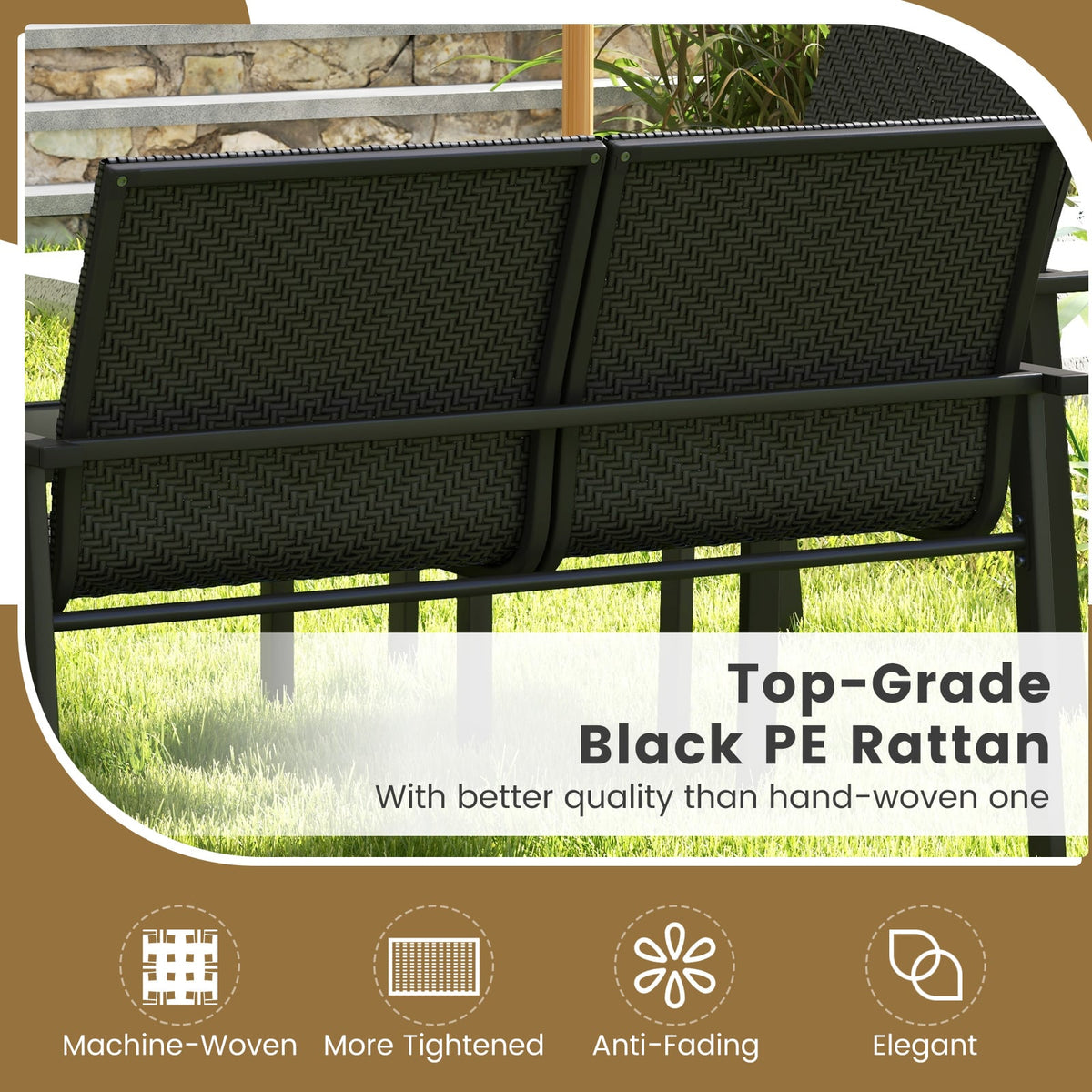 4 Pieces Patio Furniture Set with Heavy Duty Galvanized Metal Frame-Black-Patio Dining Sets-DECOROLALA