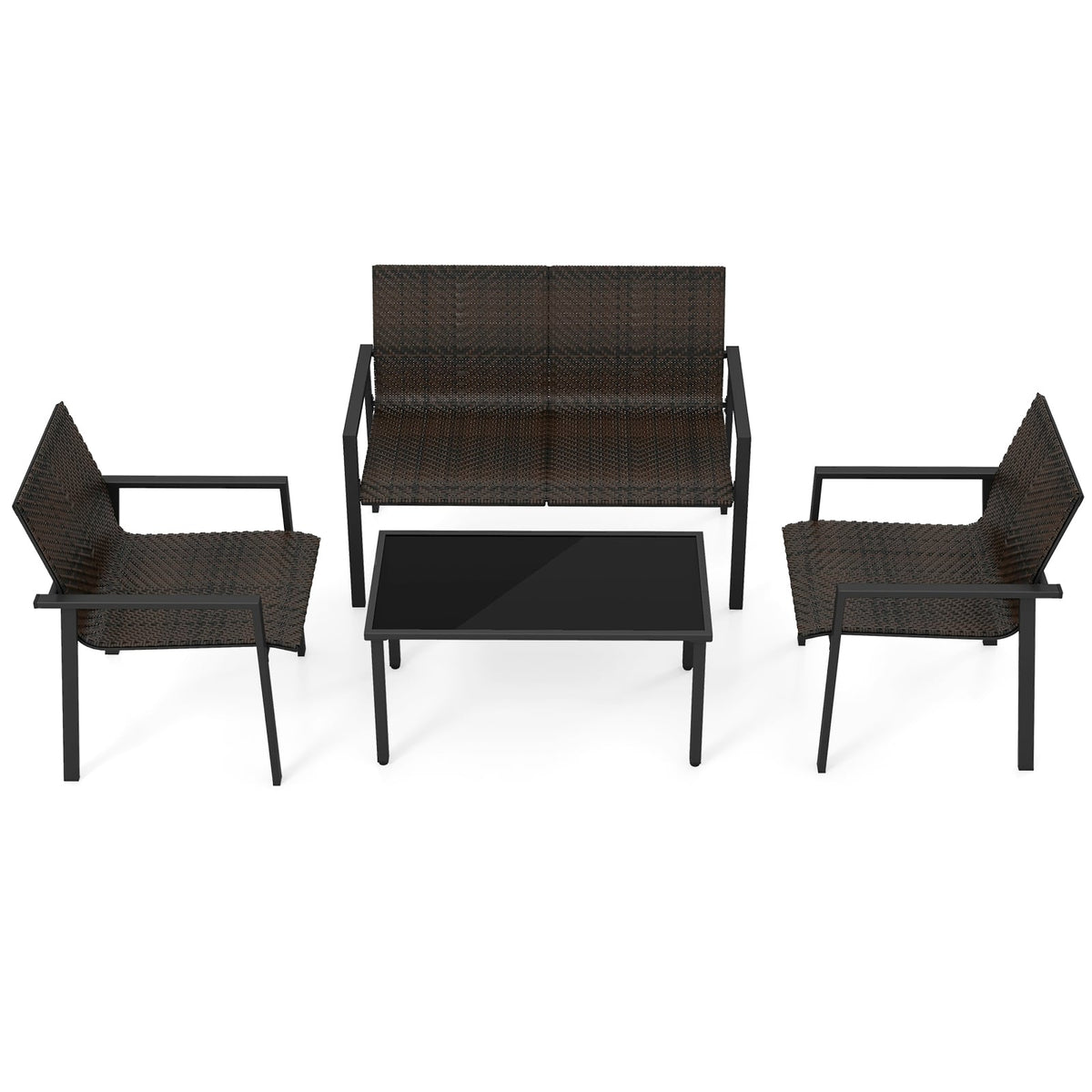 4 Pieces Patio Furniture Set with Heavy Duty Galvanized Metal Frame-Brown-Patio Dining Sets-DECOROLALA