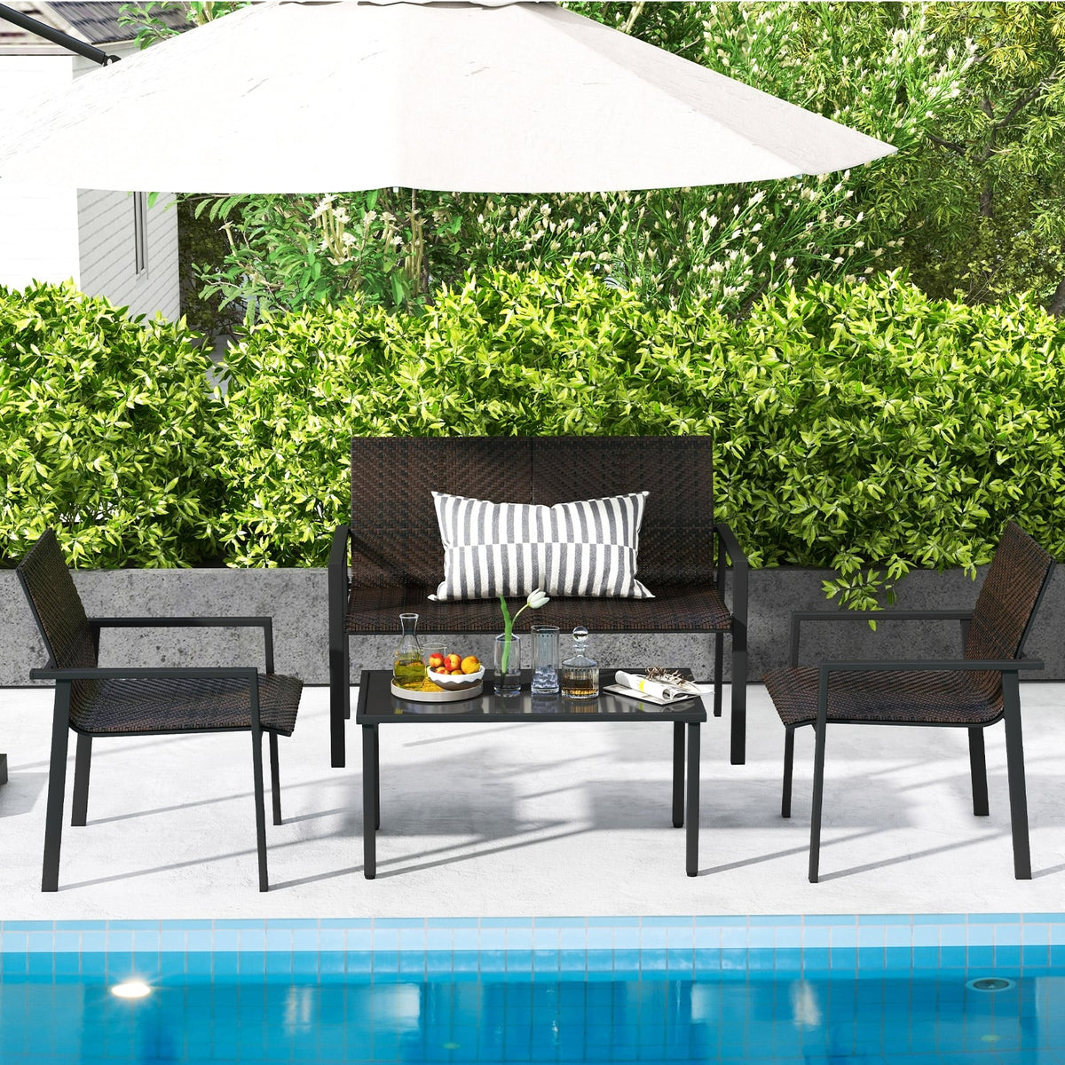 4 Pieces Patio Furniture Set with Heavy Duty Galvanized Metal Frame-Brown-Patio Dining Sets-DECOROLALA