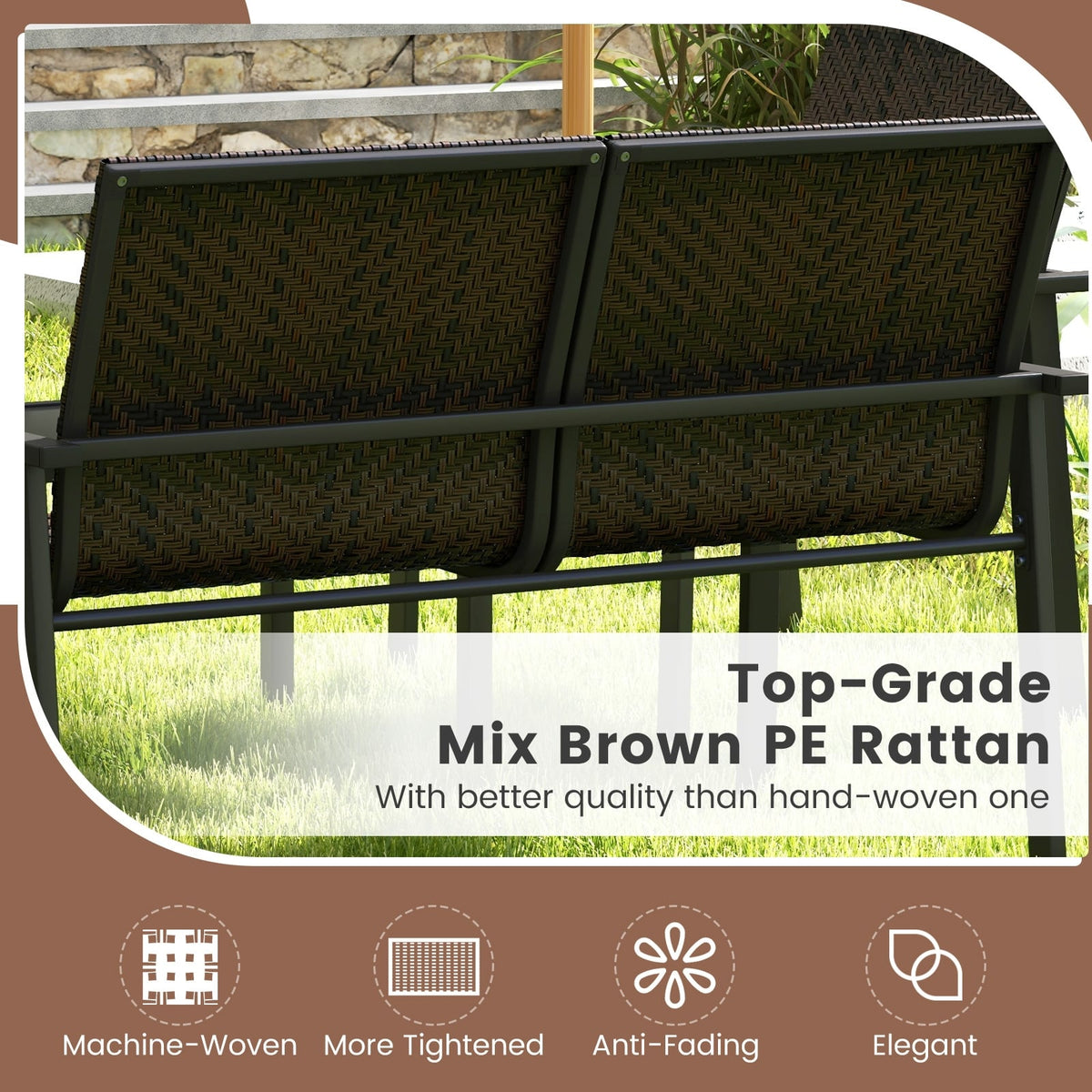 4 Pieces Patio Furniture Set with Heavy Duty Galvanized Metal Frame-Brown-Patio Dining Sets-DECOROLALA