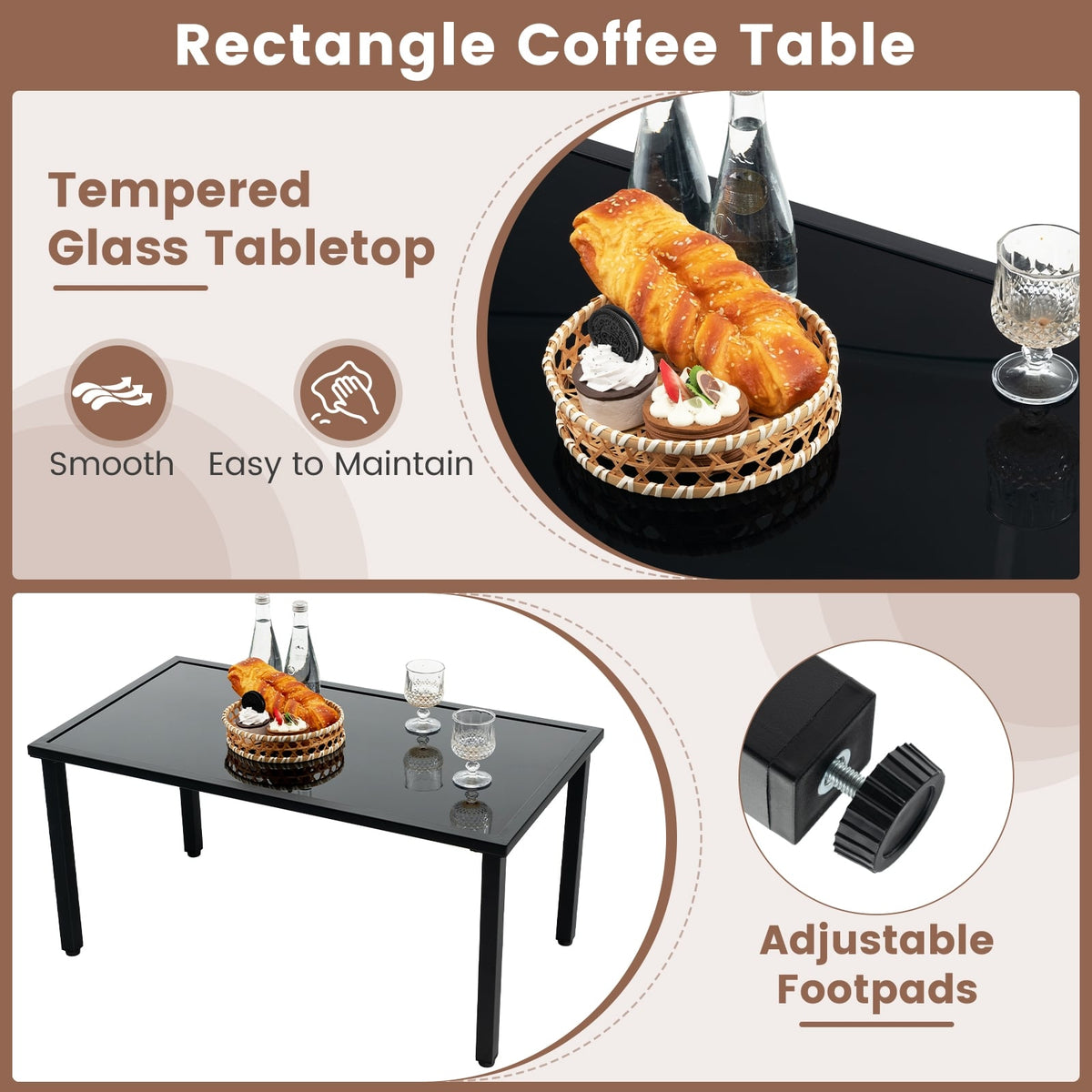 4 Pieces Patio Furniture Set with Heavy Duty Galvanized Metal Frame-Brown-Patio Dining Sets-DECOROLALA