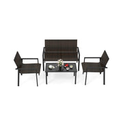4 Pieces Patio Furniture Set with Heavy Duty Galvanized Metal Frame-Brown-Patio Dining Sets-DECOROLALA