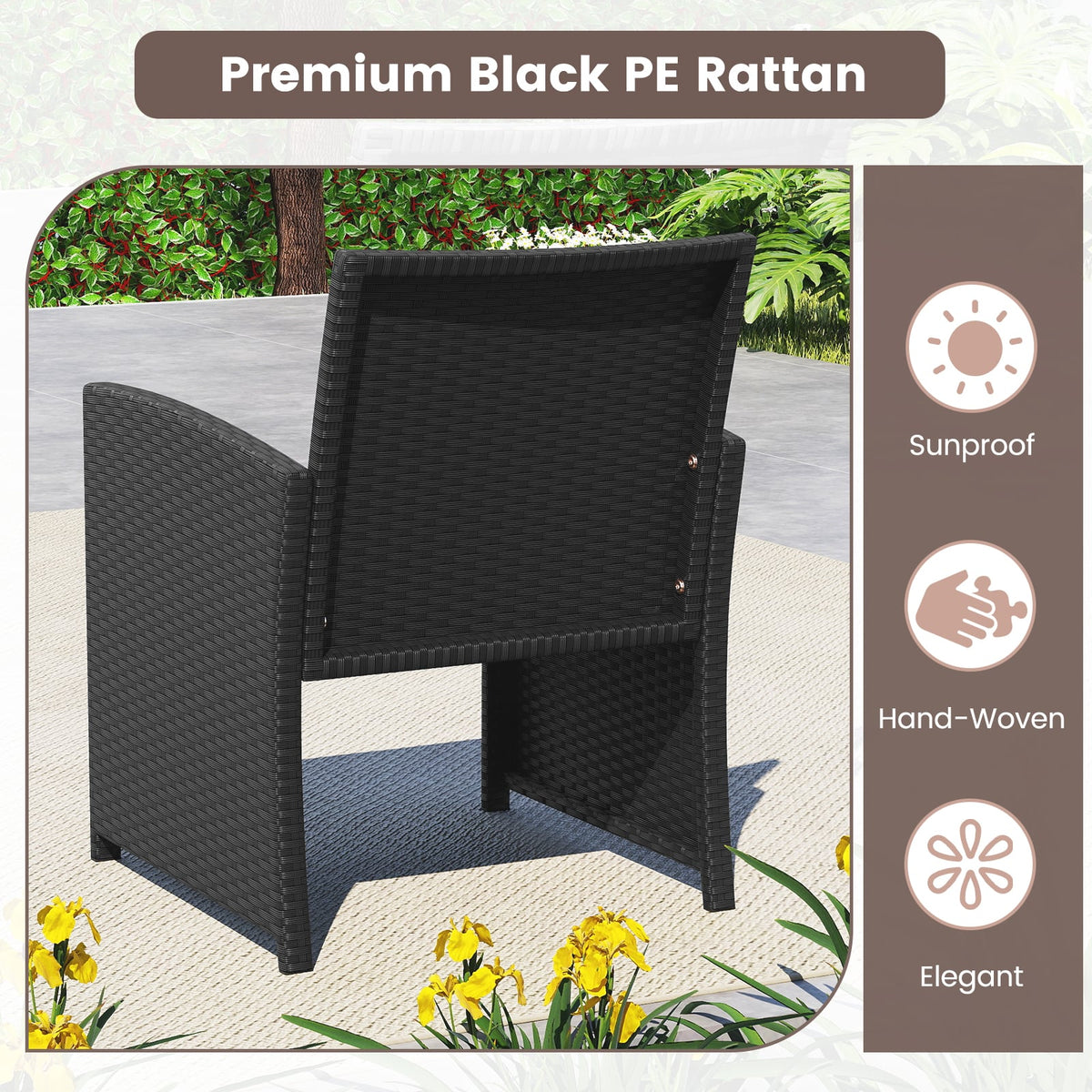 4 Pieces Patio Furniture Set with Tempered Glass Tabletop and Removable Cushion-Black-Patio Conversation Sets-DECOROLALA