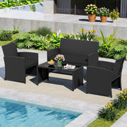 4 Pieces Patio Furniture Set with Tempered Glass Tabletop and Removable Cushion-Black-Patio Conversation Sets-DECOROLALA