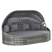 4 Pieces Patio PE Wicker Round Daybed, Outdoor Rattan Garden Lounge Furniture Sets, Grey-DECOROLALA