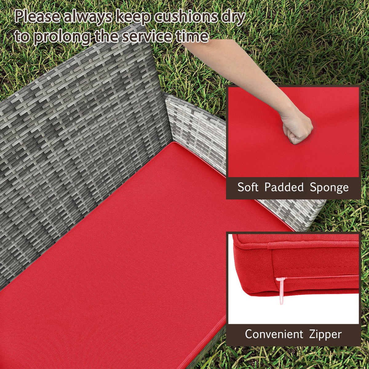 4 Pieces Patio Rattan Conversation Set with Tempered Glass Coffee Table-Red-Patio Conversation Sets-DECOROLALA
