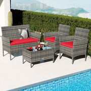 4 Pieces Patio Rattan Conversation Set with Tempered Glass Coffee Table-Red-Patio Conversation Sets-DECOROLALA