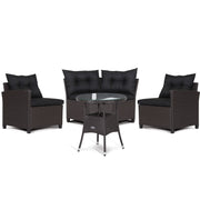 4 Pieces Patio Rattan Furniture Set Cushioned Sofa Glass Table-Black-Outdoor Sectional Sofas-DECOROLALA