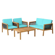 4 Pieces Patio Rattan Furniture Set with Removable Cushions-Turquoise-Patio Conversation Sets-DECOROLALA