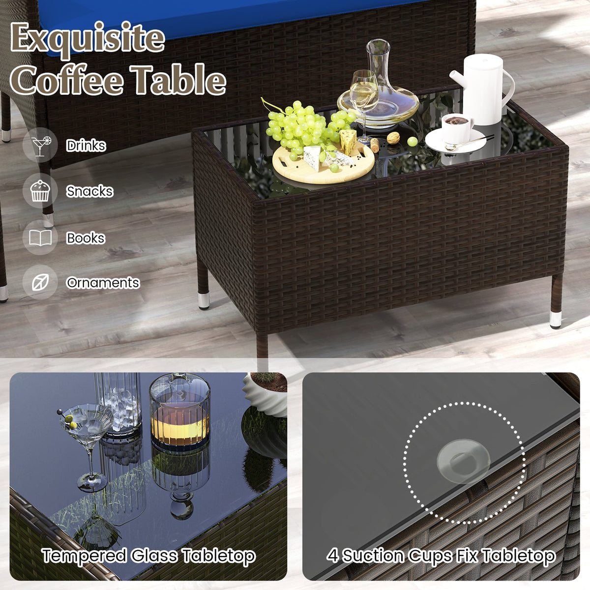 4 Pieces Rattan Sofa Set with Glass Table and Comfortable Wicker for Outdoor Patio-Navy-Patio Furniture Sets-DECOROLALA