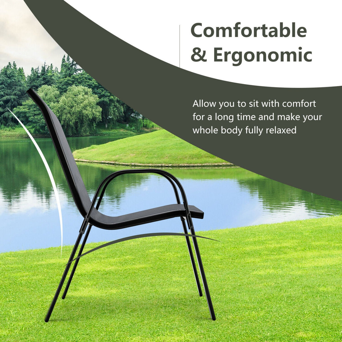 4 Pieces Stackable Patio Dining Chairs Set with Armrest-Gray-Patio Dining Chairs-DECOROLALA