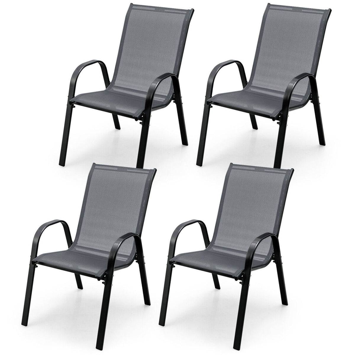 4 Pieces Stackable Patio Dining Chairs Set with Armrest-Gray-Patio Dining Chairs-DECOROLALA