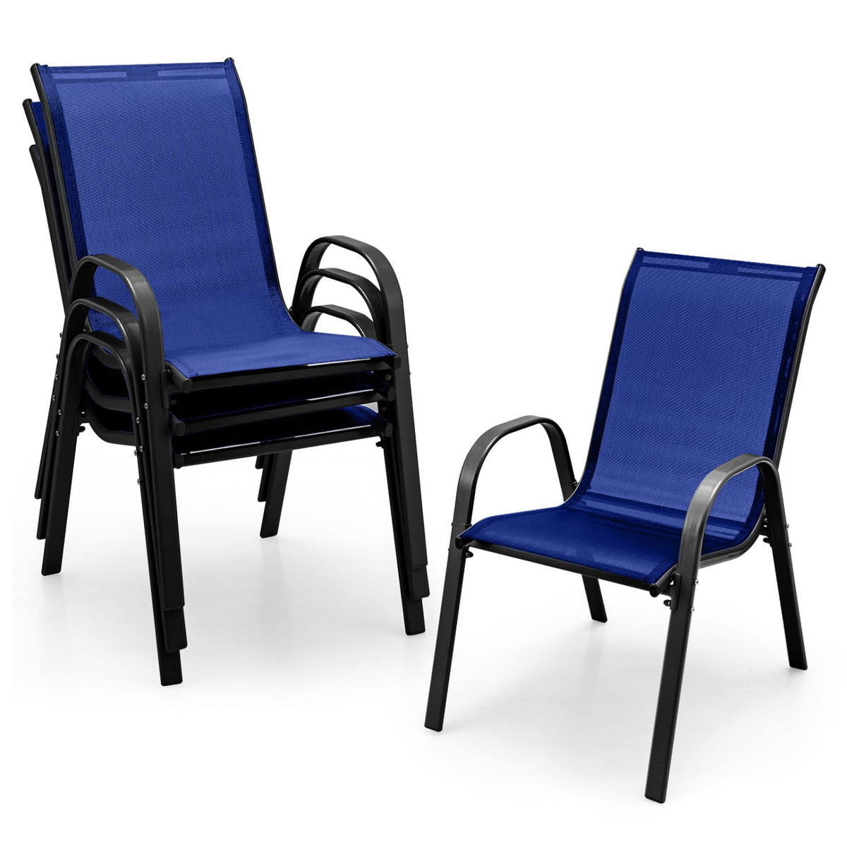 4 Pieces Stackable Patio Dining Chairs Set with Armrest-Navy-Patio Dining Chairs-DECOROLALA