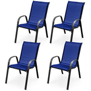 4 Pieces Stackable Patio Dining Chairs Set with Armrest-Navy-Patio Dining Chairs-DECOROLALA