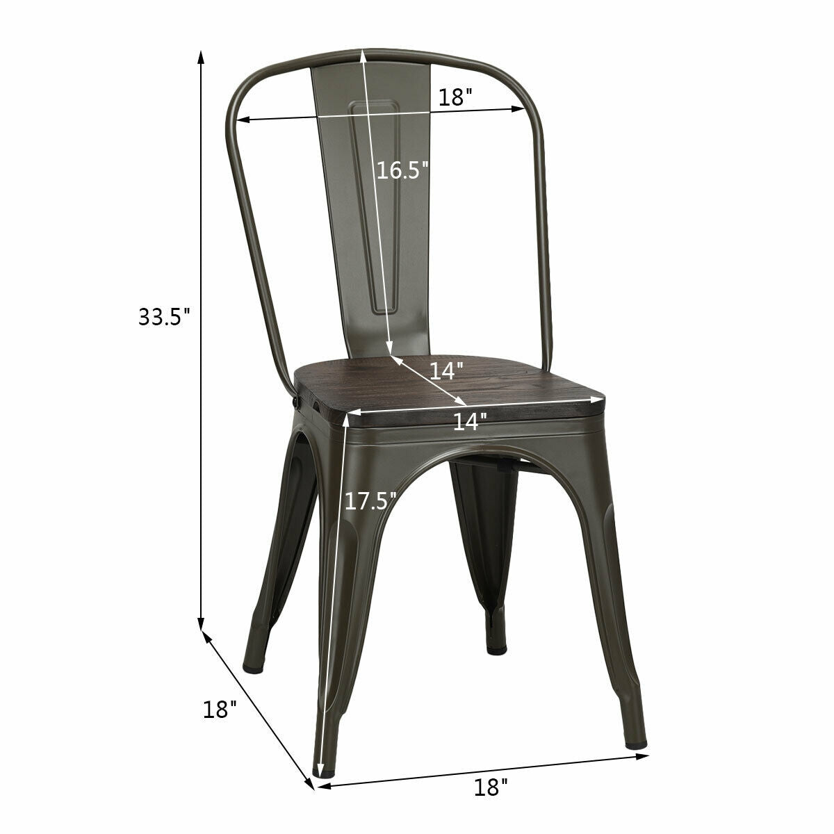 4 Pieces Tolix Style Metal Dining Side Chair Stackable Wood Seat-Black-Dining Chairs-DECOROLALA