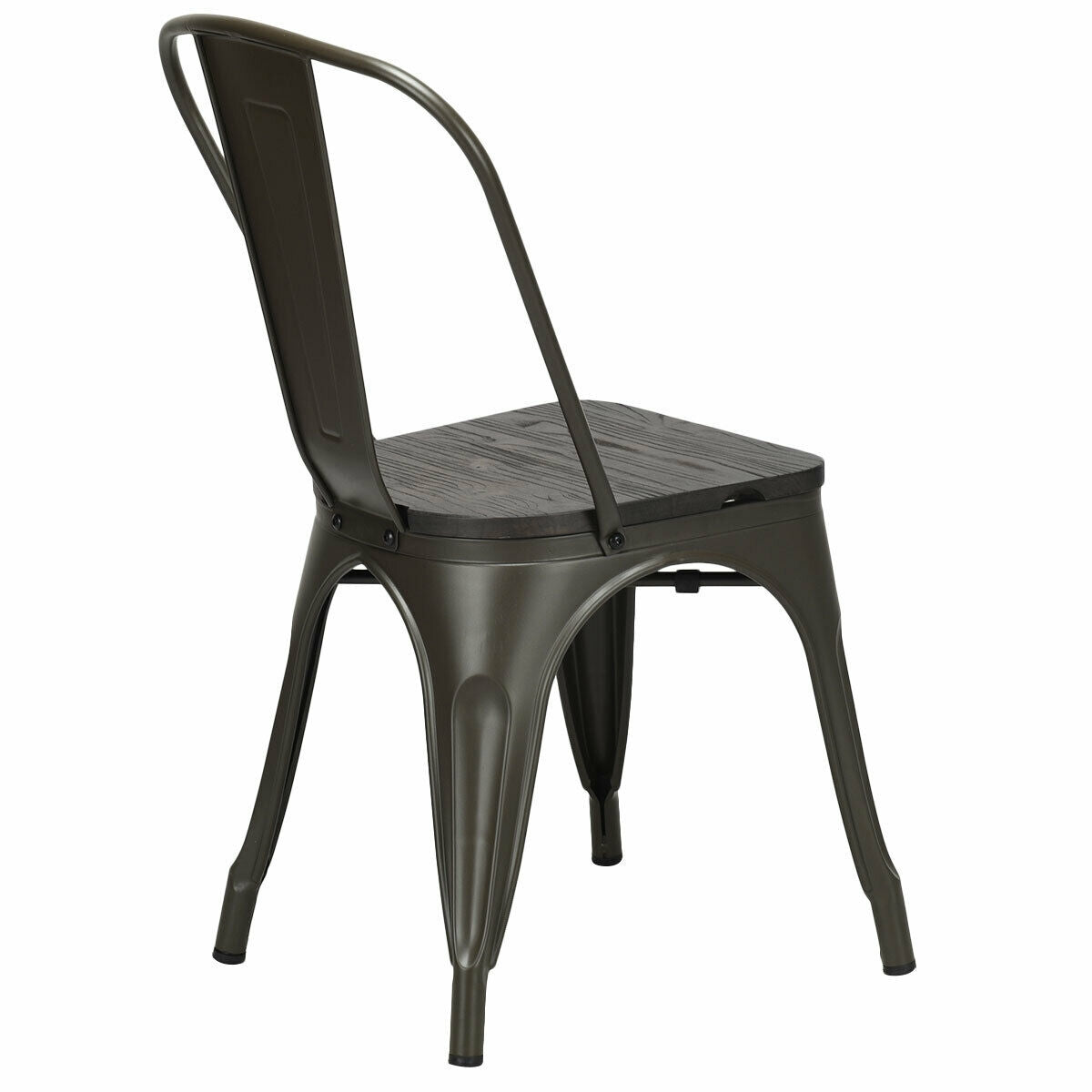 4 Pieces Tolix Style Metal Dining Side Chair Stackable Wood Seat-Black-Dining Chairs-DECOROLALA