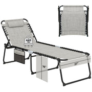 4 Position Folding Lounge Chaise with Adjustable Backrest and Footrest-Gray-Outdoor Chairs & Seating-DECOROLALA