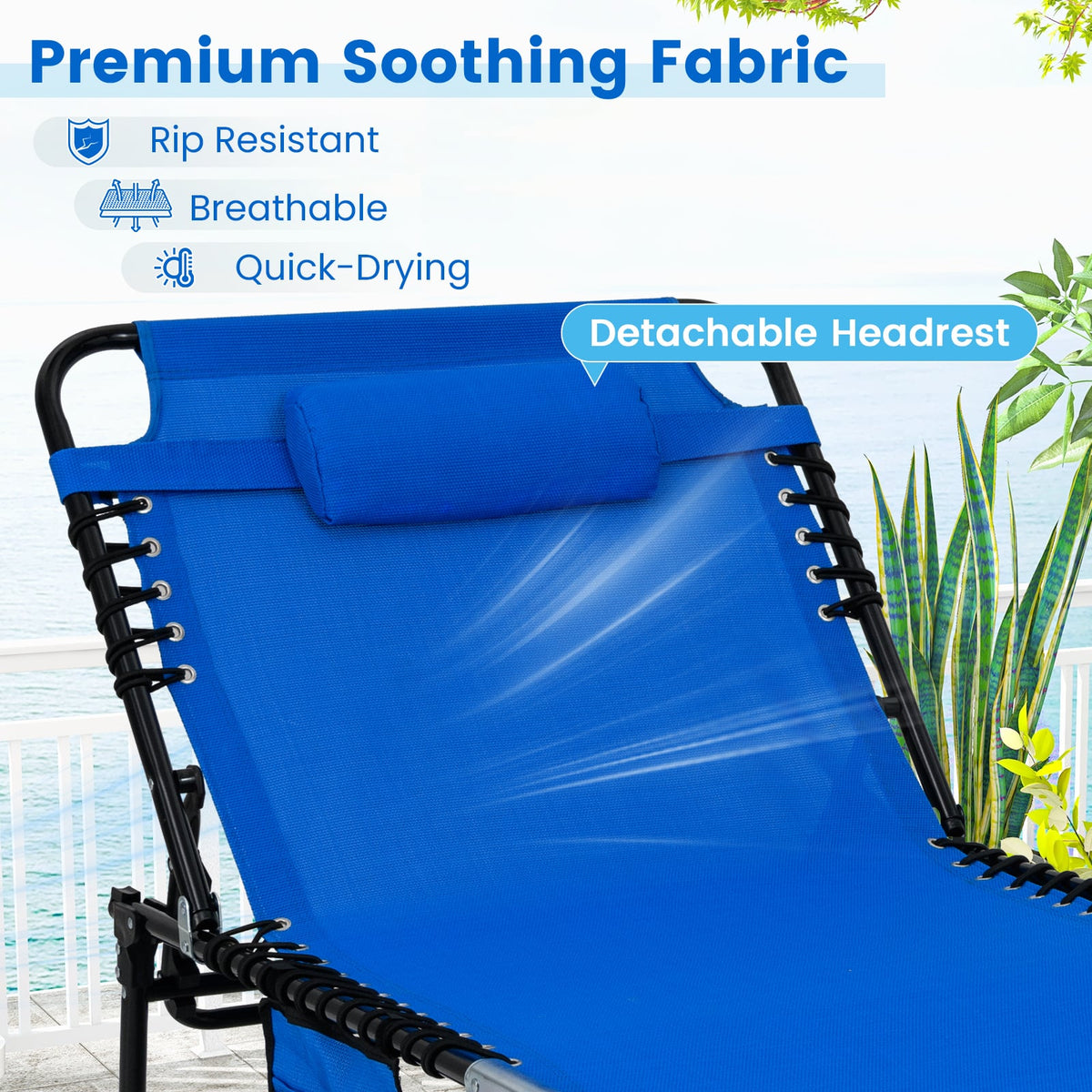 4 Position Folding Lounge Chaise with Adjustable Backrest and Footrest-Navy-Outdoor Chairs & Seating-DECOROLALA