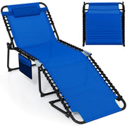 4 Position Folding Lounge Chaise with Adjustable Backrest and Footrest-Navy-Outdoor Chairs & Seating-DECOROLALA