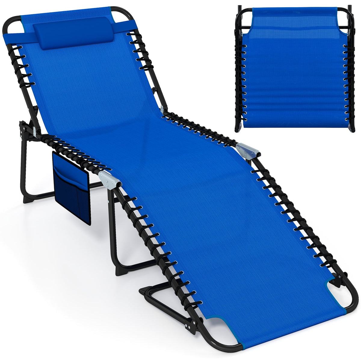 4 Position Folding Lounge Chaise with Adjustable Backrest and Footrest-Navy-Outdoor Chairs & Seating-DECOROLALA