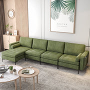 4-Seat L-Shaped Modular Sectional Sofa - Army Green Suede USB-Sofas & Loveseats-DECOROLALA