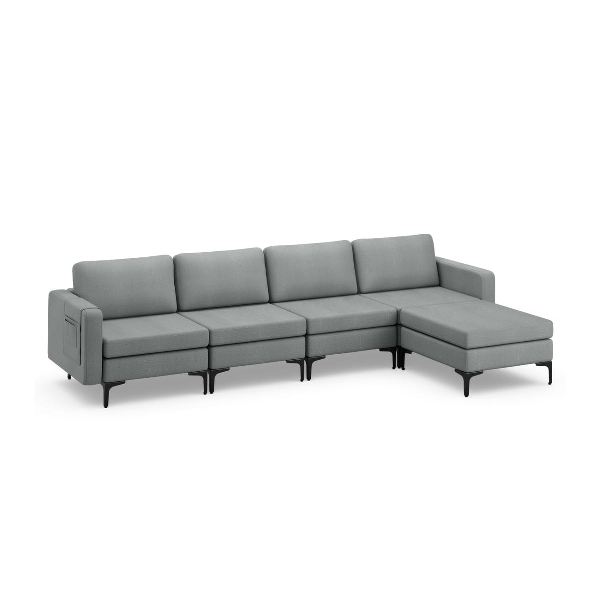 4-Seat L-Shaped Sectional Sofa with Reversible Ottoman - Dark Gray-Sofas & Loveseats-DECOROLALA
