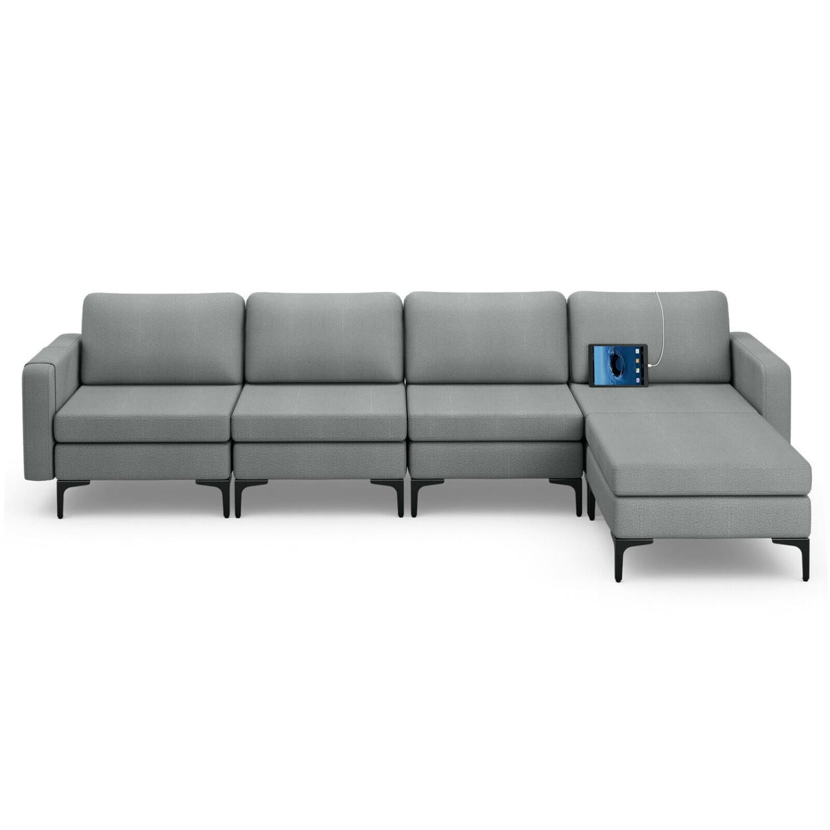 4-Seat L-Shaped Sectional Sofa with Reversible Ottoman - Dark Gray-Sofas & Loveseats-DECOROLALA