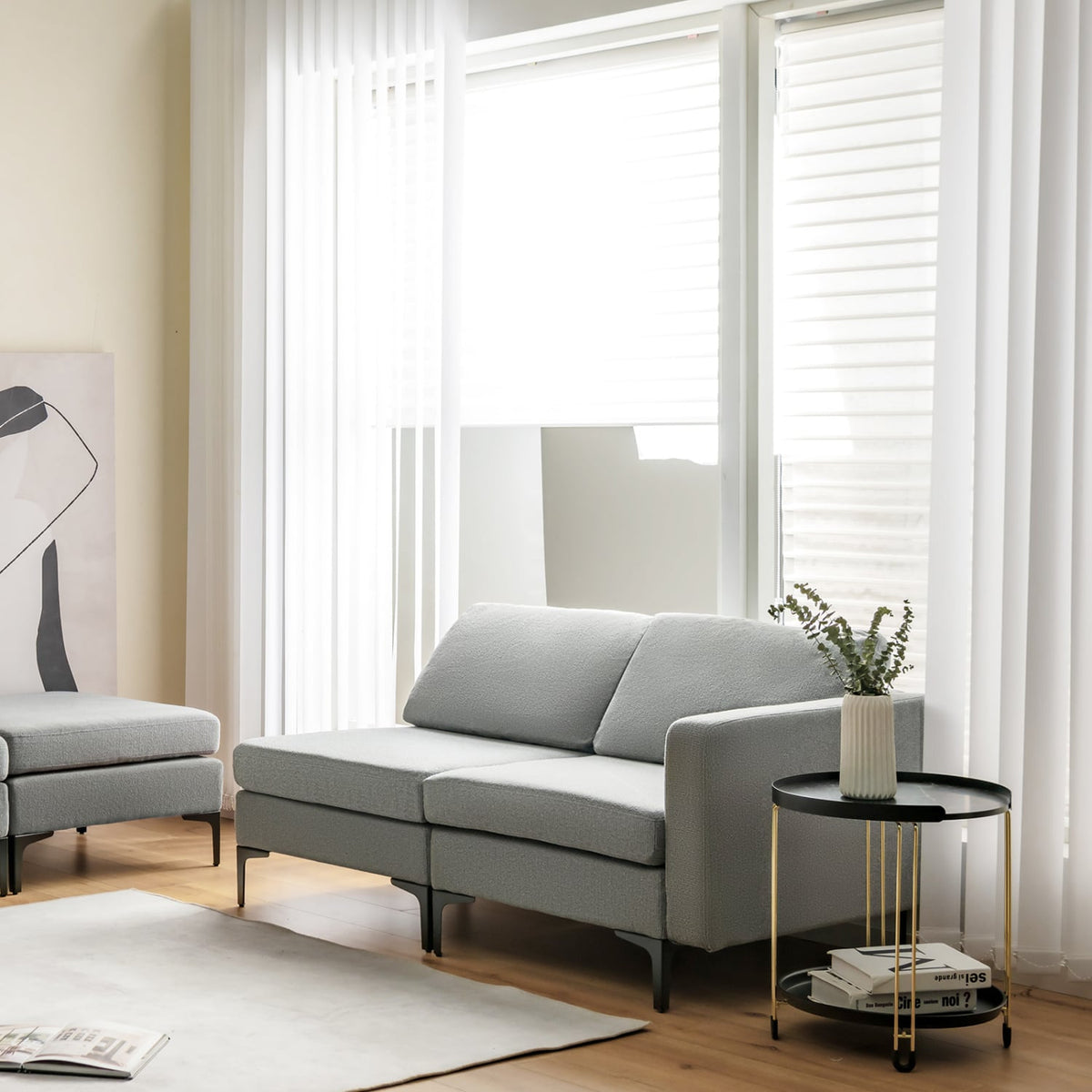 4-Seat L-Shaped Sectional Sofa with Reversible Ottoman - Dark Gray-Sofas & Loveseats-DECOROLALA