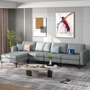 4-Seat L-Shaped Sectional Sofa with Reversible Ottoman - Dark Gray-Sofas & Loveseats-DECOROLALA