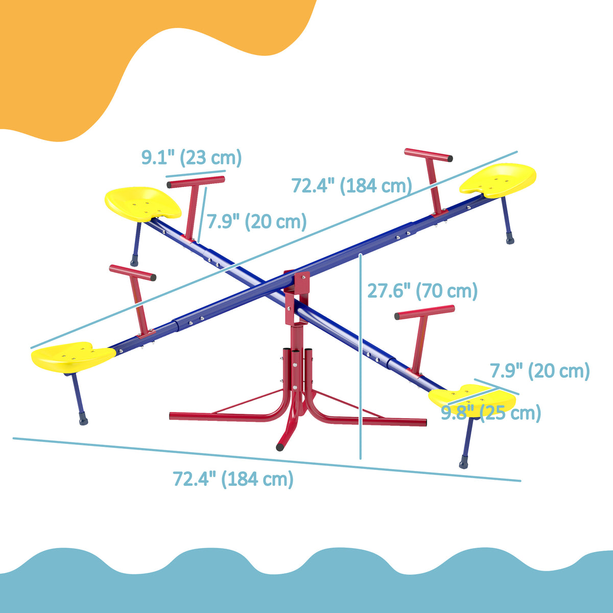 Kids Metal Seesaw Teeter Totter Children's Playground Equipment for Garden Outdoor Indoor Swing, 4 Seats-Toys & Games > Kids Outdoor Play > Gym Sets & Swings-DECOROLALA