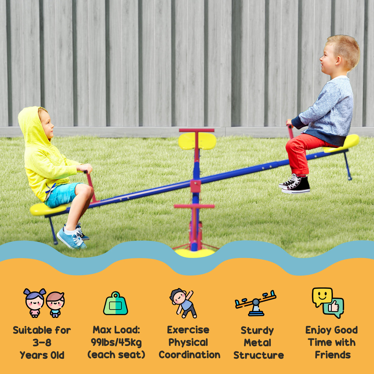 Kids Metal Seesaw Teeter Totter Children's Playground Equipment for Garden Outdoor Indoor Swing, 4 Seats-Toys & Games > Kids Outdoor Play > Gym Sets & Swings-DECOROLALA
