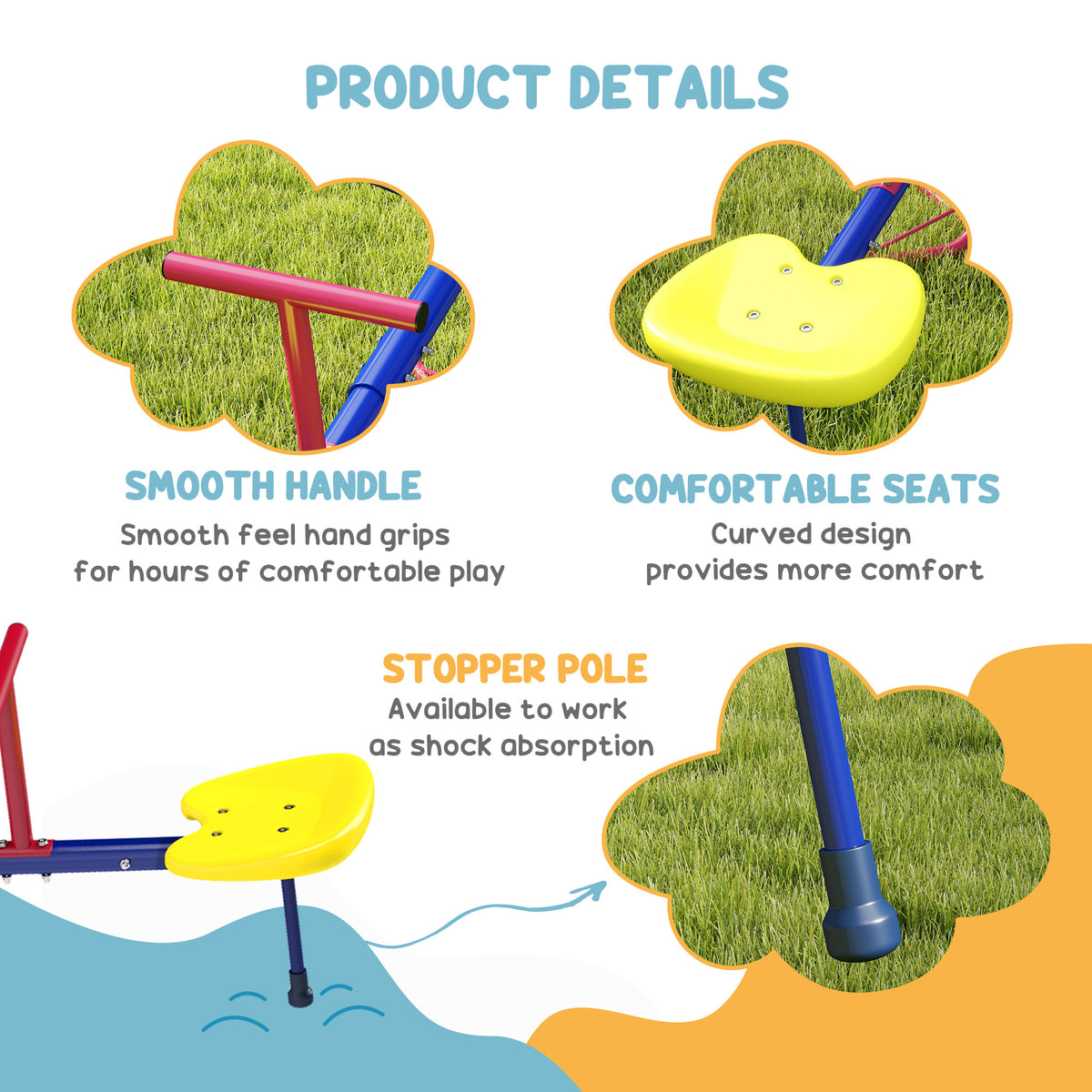 Kids Metal Seesaw Teeter Totter Children's Playground Equipment for Garden Outdoor Indoor Swing, 4 Seats-Toys & Games > Kids Outdoor Play > Gym Sets & Swings-DECOROLALA