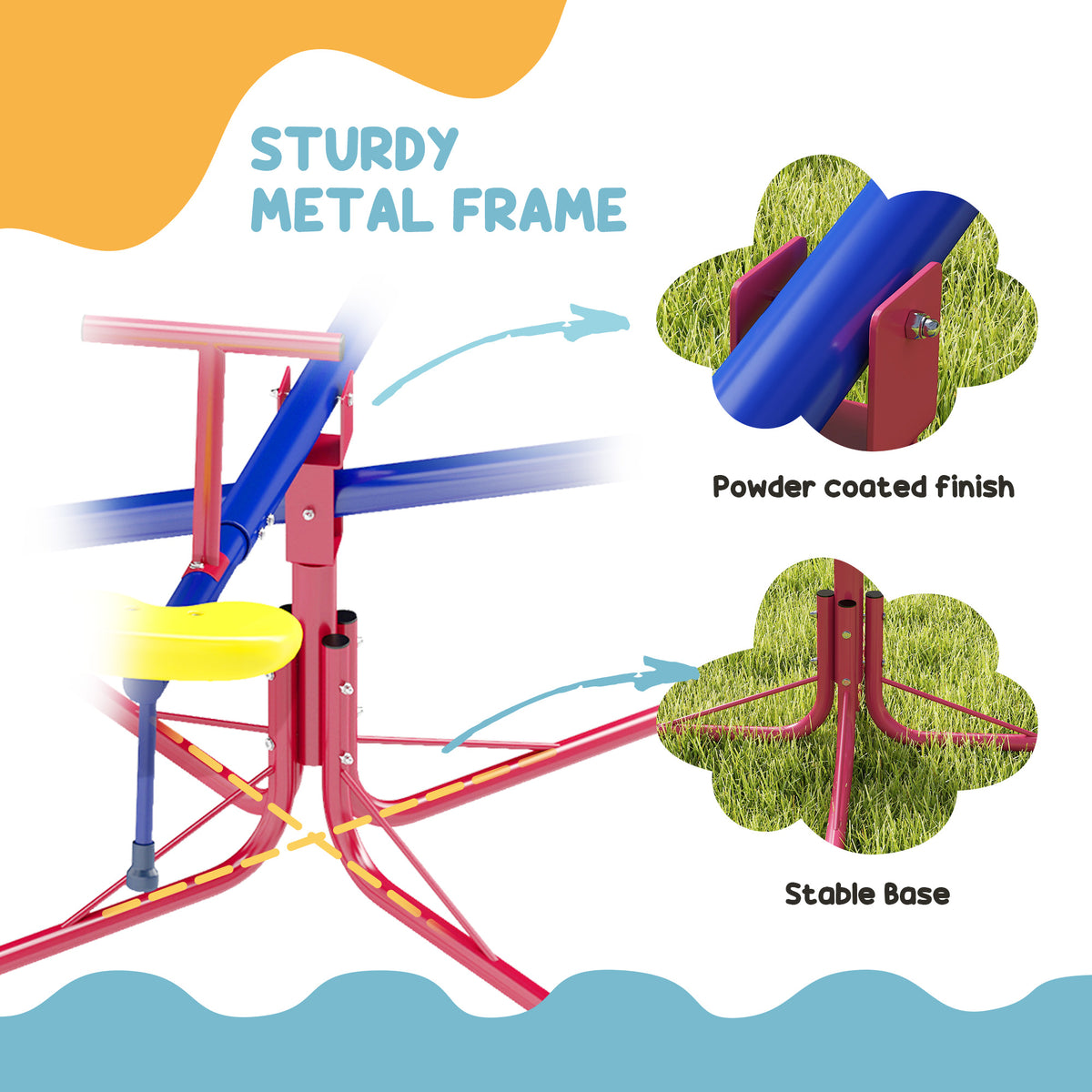 Kids Metal Seesaw Teeter Totter Children's Playground Equipment for Garden Outdoor Indoor Swing, 4 Seats-Toys & Games > Kids Outdoor Play > Gym Sets & Swings-DECOROLALA