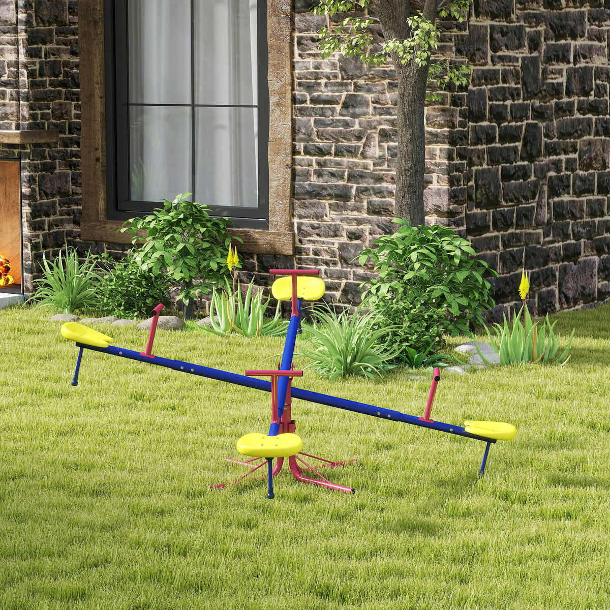 Kids Metal Seesaw Teeter Totter Children's Playground Equipment for Garden Outdoor Indoor Swing, 4 Seats-Toys & Games > Kids Outdoor Play > Gym Sets & Swings-DECOROLALA