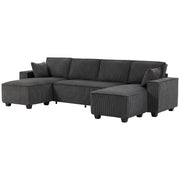 4 Seater Modular U-Shaped Sectional Sofa - Dark Grey Corduroy-Home Furnishings > Living Room Furniture > Sofas & Reclining Chairs > L Shaped Couchs-DECOROLALA