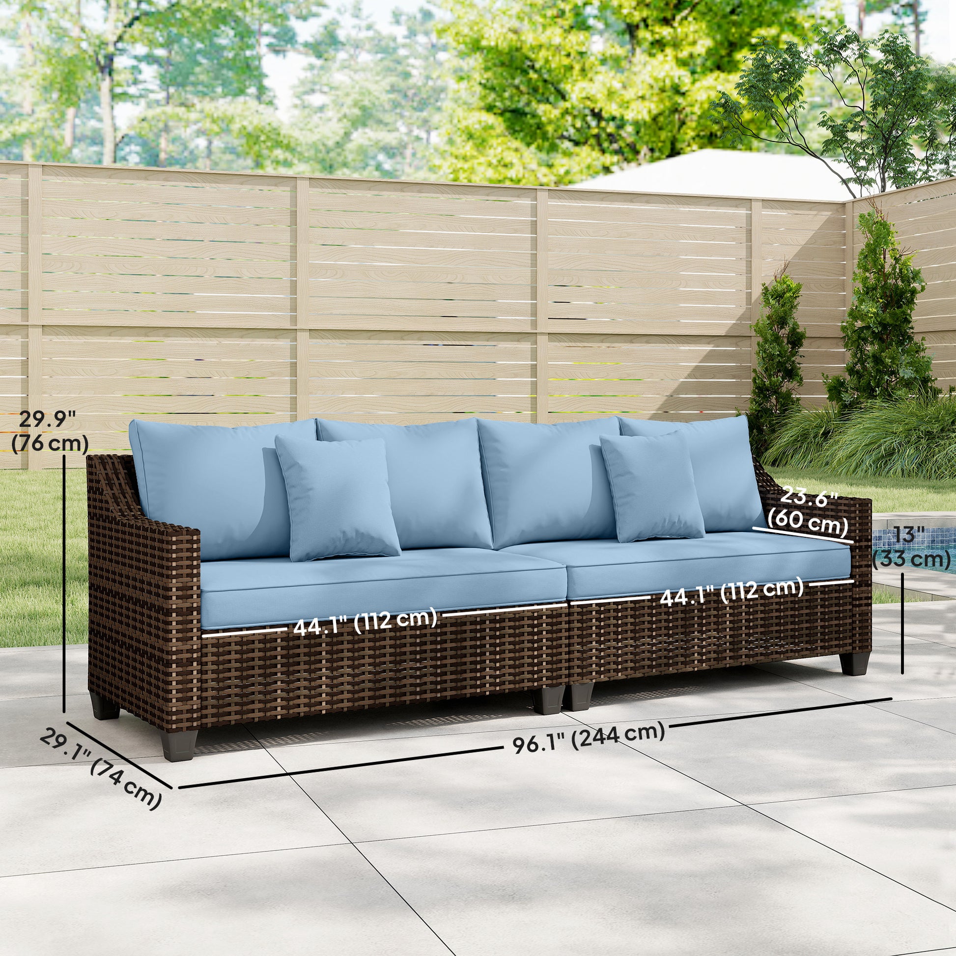4-Seater Modular Wicker Patio Furniture Set - Blue-DECOROLALA