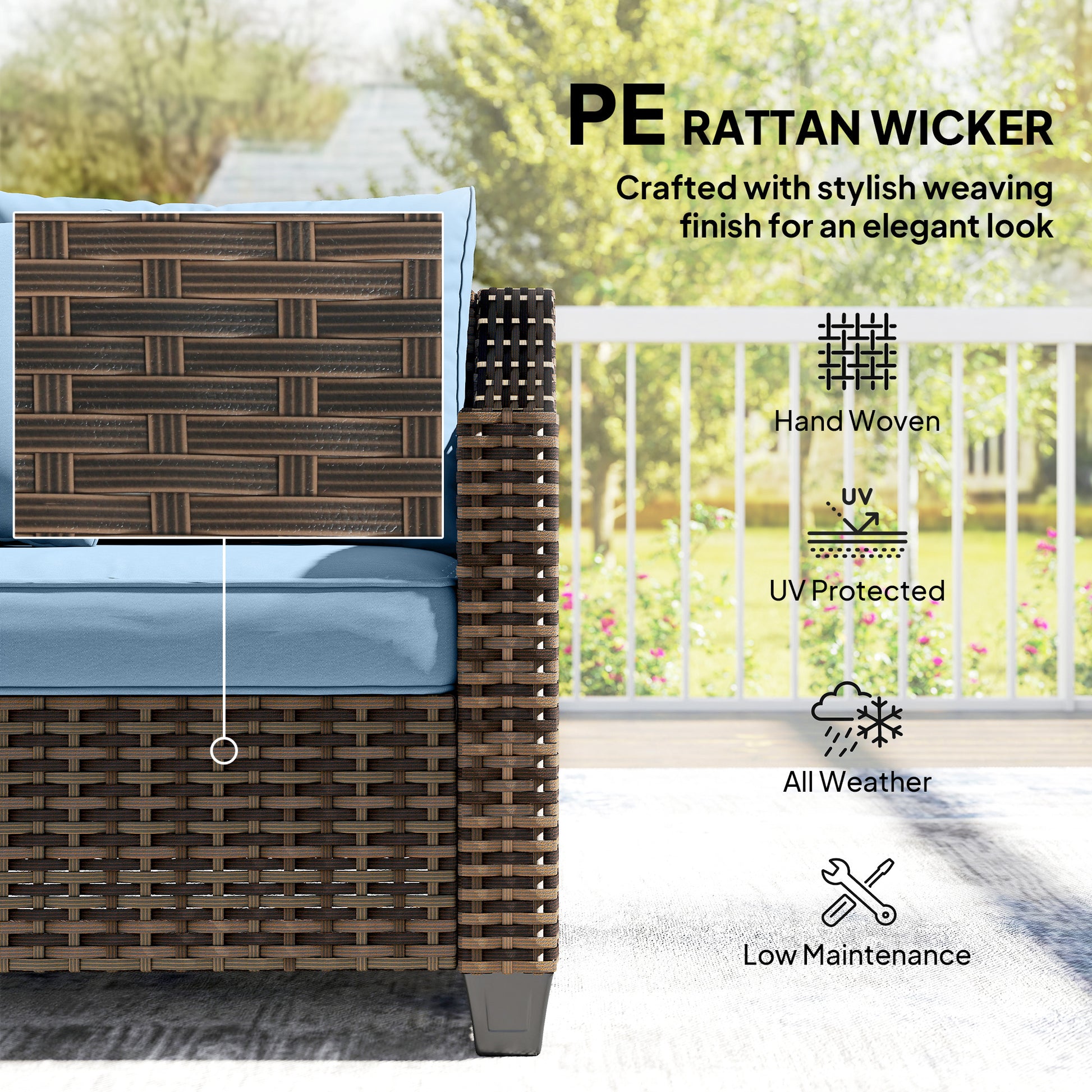 4-Seater Modular Wicker Patio Furniture Set - Blue-DECOROLALA