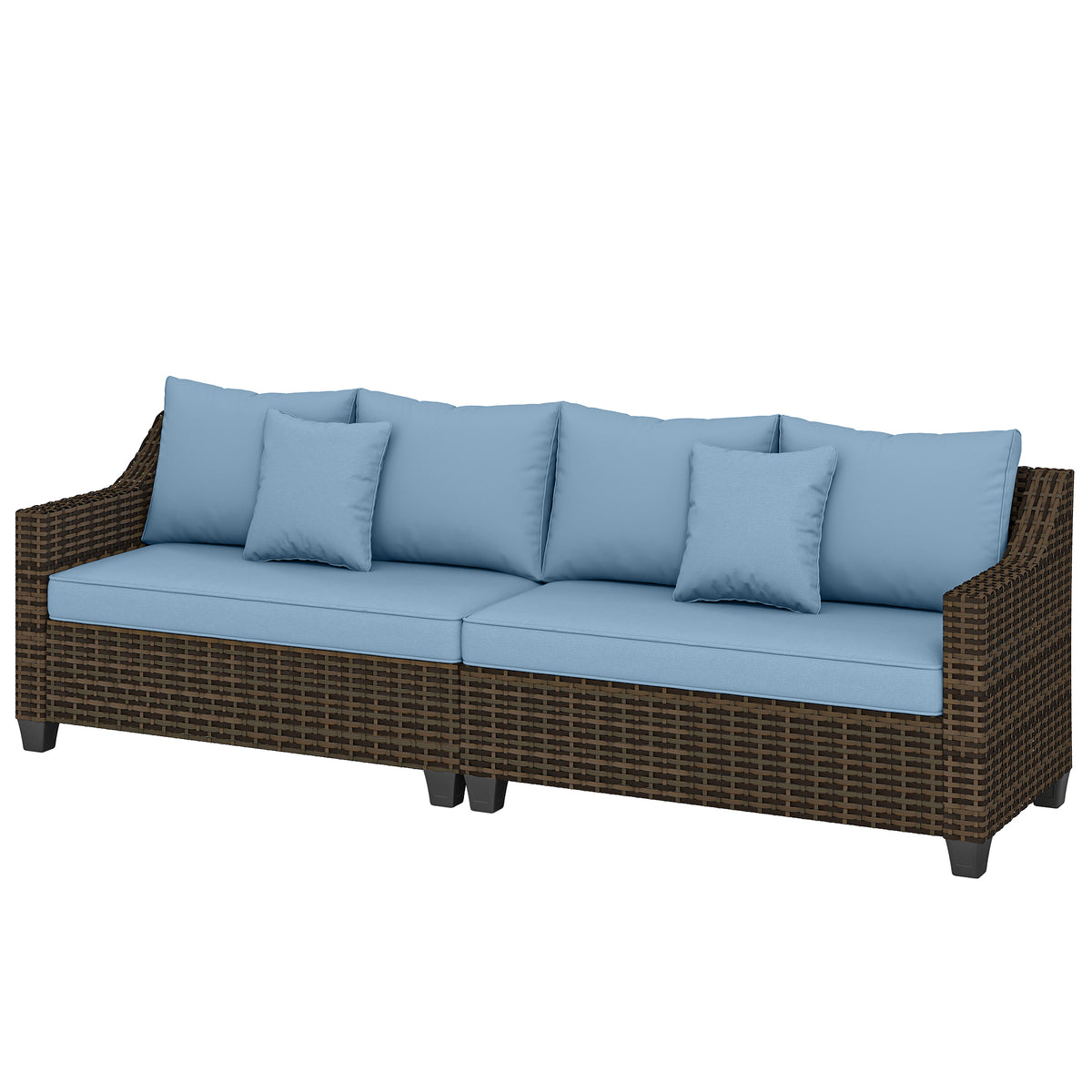4-Seater Modular Wicker Patio Furniture Set - Blue-Patio Furniture Sets-DECOROLALA