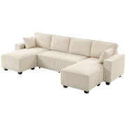 4 Seater Sofa - Beige Corduroy U Shaped-DECOROLALA