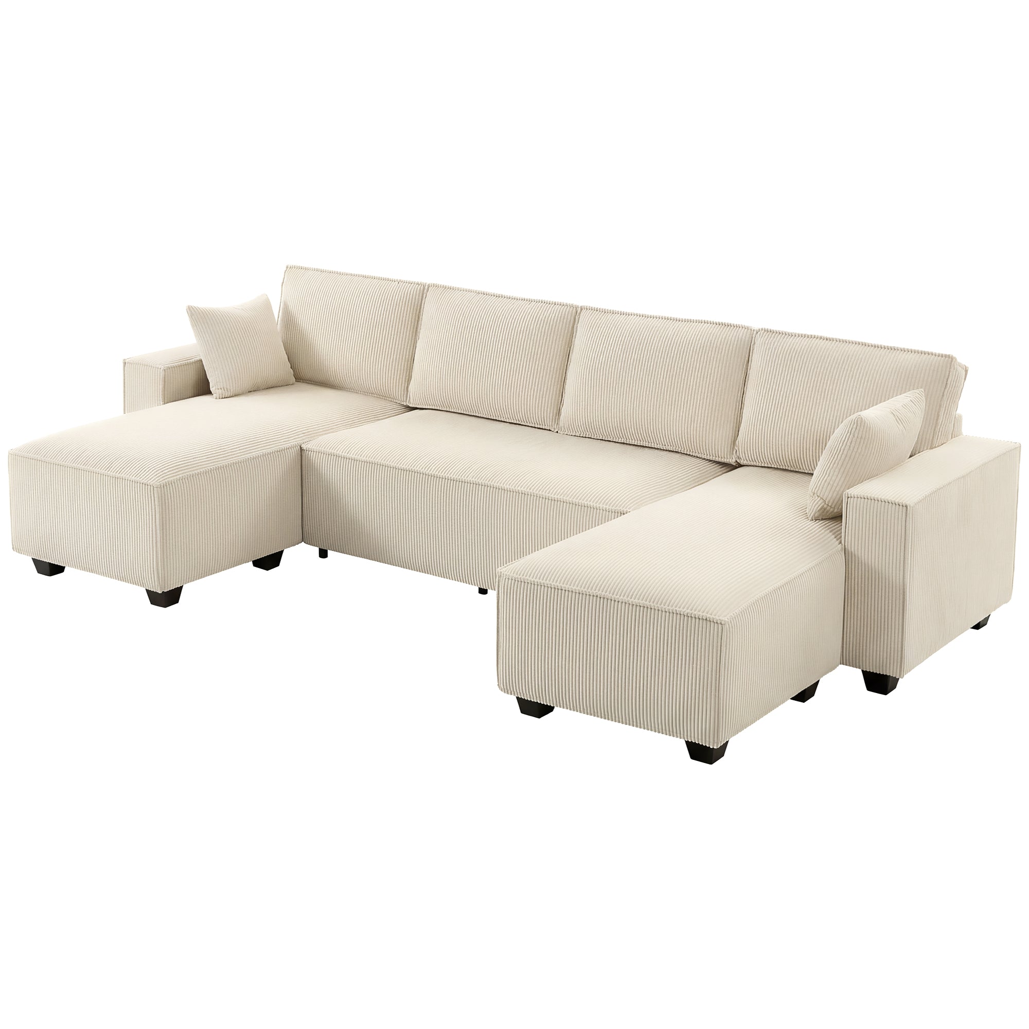 4 Seater Sofa - Beige Corduroy U Shaped-DECOROLALA