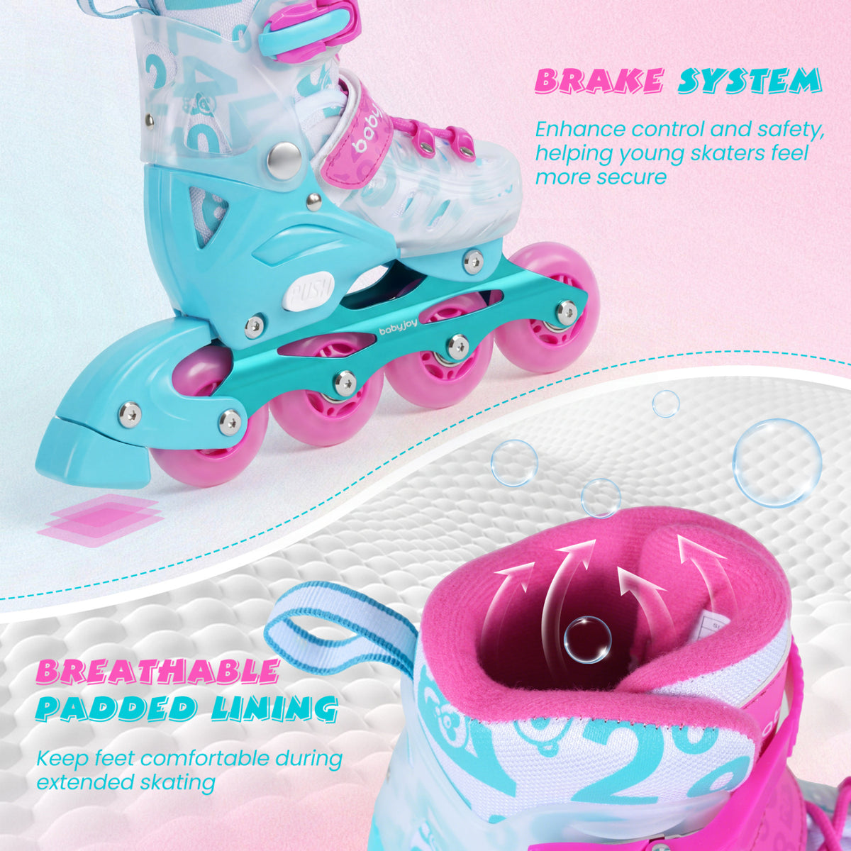Patins en ligne réglables sur 4 tailles pour enfants débutants de 5 à 7 ans